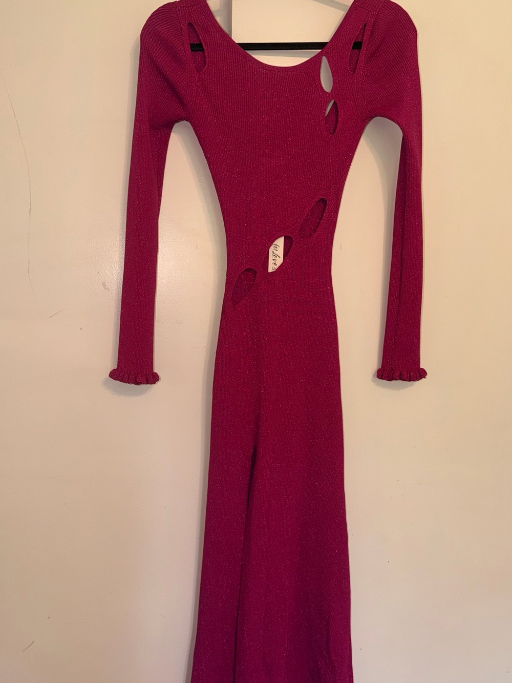 For Love and Lemons Magenta Long-Sleeve Cutout Knit Dress